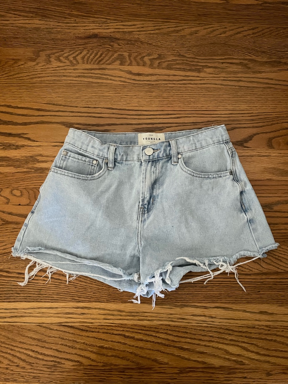 YoungLA Light Blue Frayed Denim Shorts